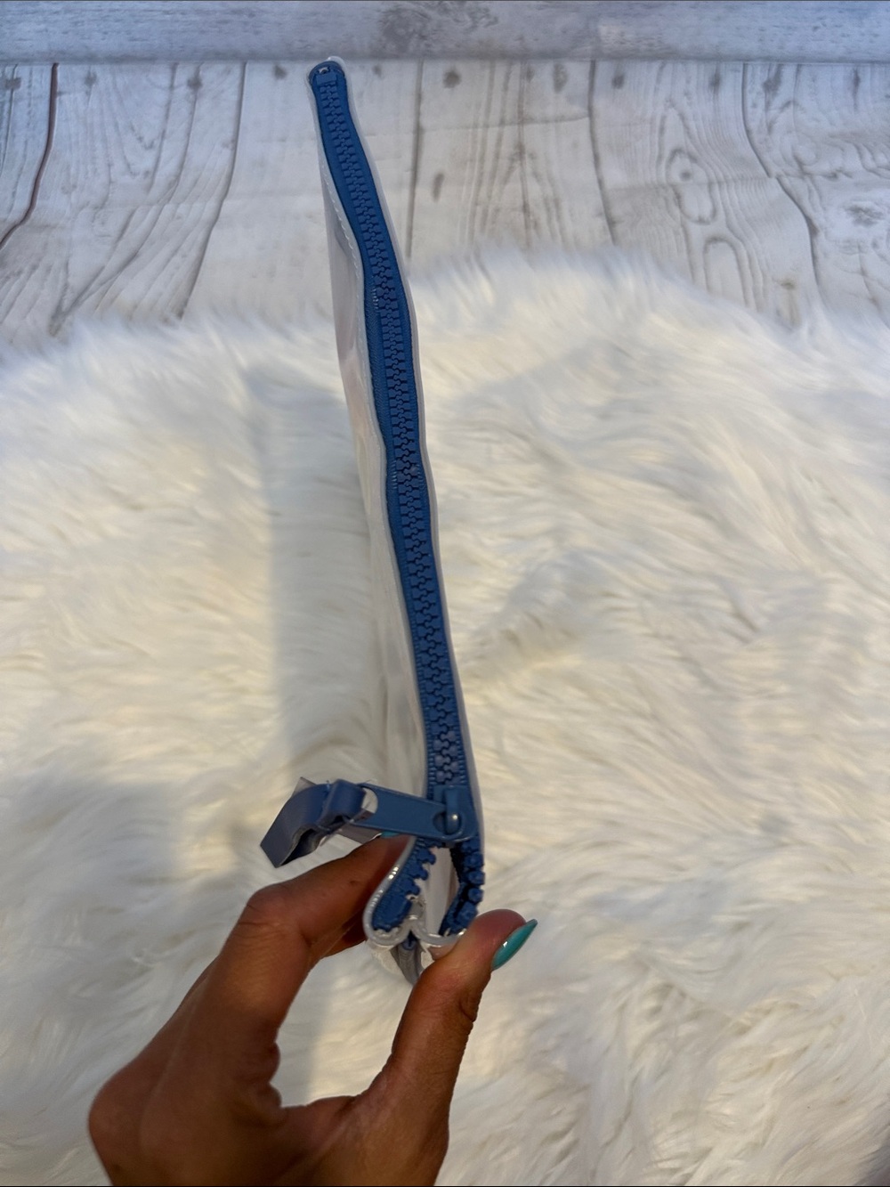 aerie Clear Plastic Swimsuit Pouch with Navy Trim - Picture 5 of 10
